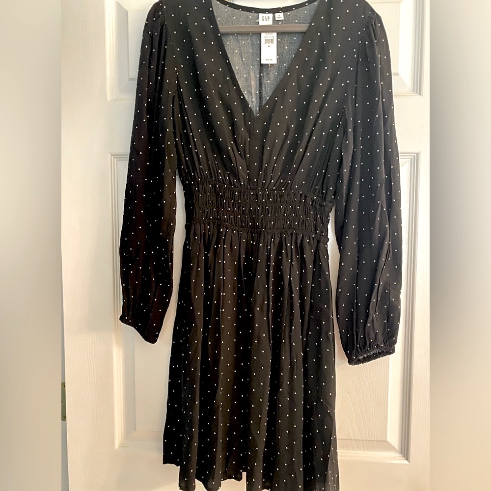 Gap B&W Polka Dot Smocked Waist Dress